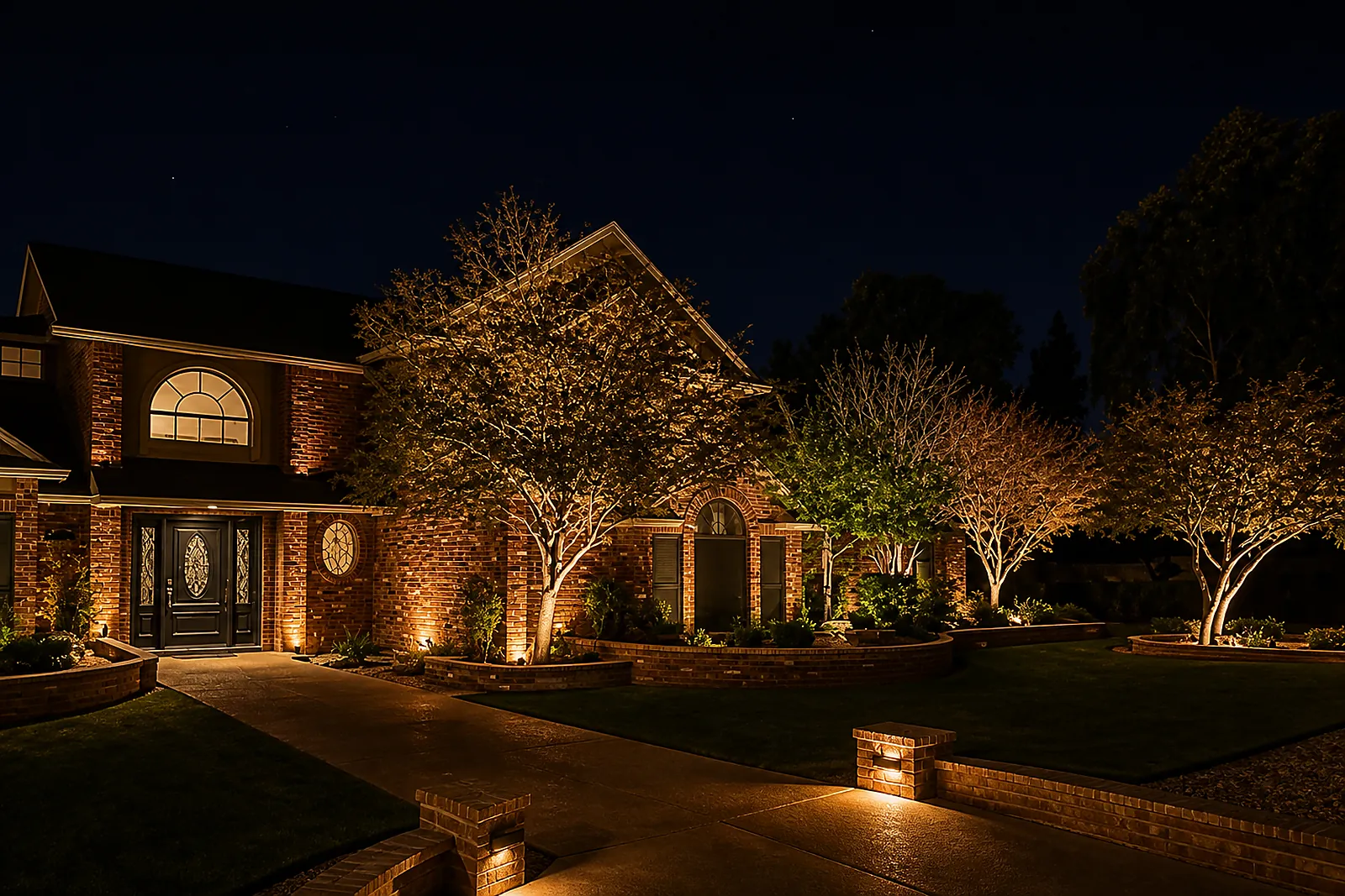FX Luminaire landscape lighting powering a residential facade at night